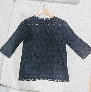 Jcrew  collection navy mock neck crochet top, XS